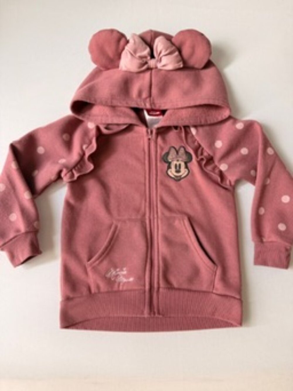Disney Minnie Mouse Hoodie Pink Polka Dot Ears Zip Up Sweatshirt 4T